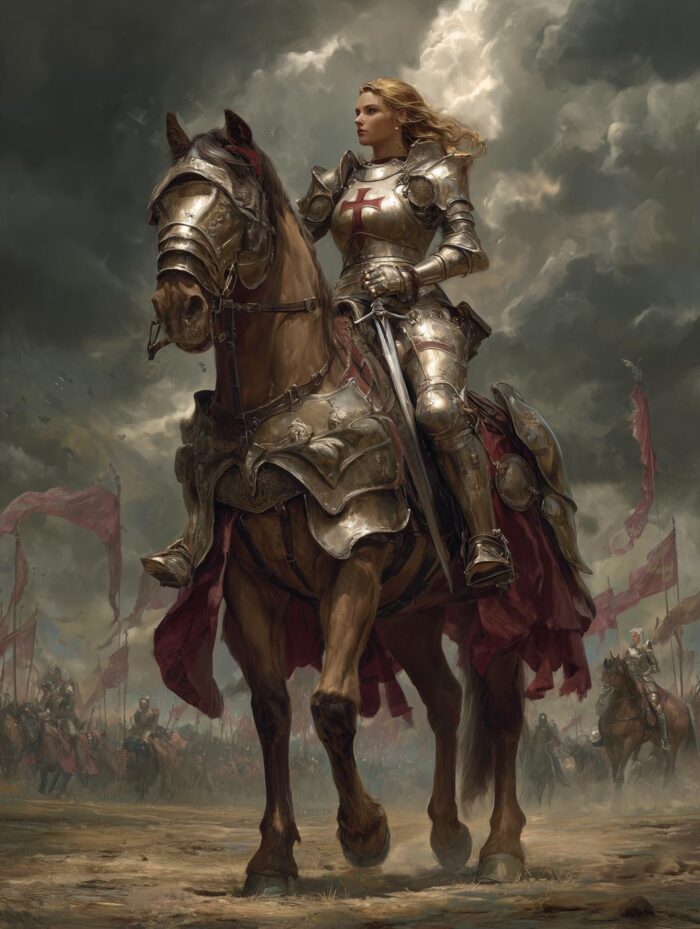 Medieval Knight Woman on Horseback - Epic Fantasy Art Style Poster picture