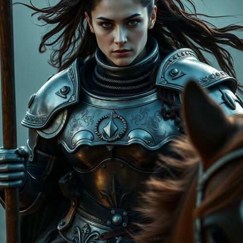 Fierce Female Knight Warrior – Dark Fantasy Medieval Art Poster picture