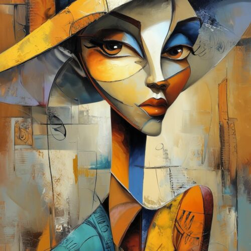 Abstract Cubist Woman in Hat – Modern Art Style Poster picture