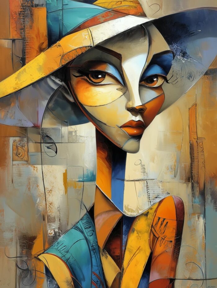 Abstract Cubist Woman in Hat – Modern Art Style Poster picture