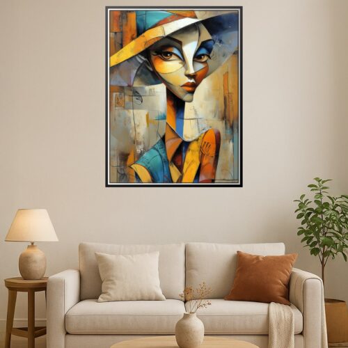 Abstract Cubist Woman in Hat – Modern Art Style Poster picture