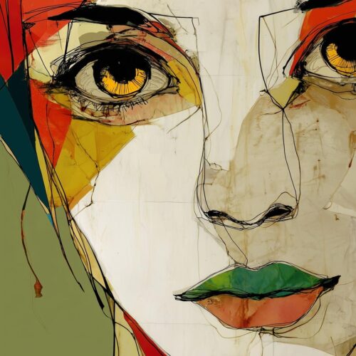 Abstract Expressionist Woman Face – Modern Cubist Art Poster picture