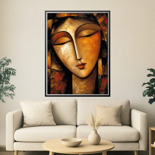 Abstract Woman with Closed Eyes – Modern Cubist Oil Painting Poster picture