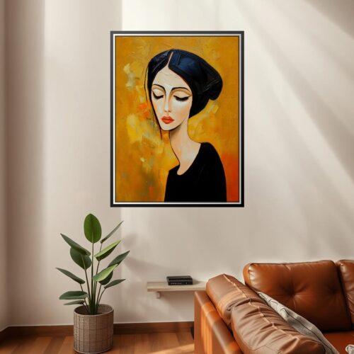 Elegant Woman with Closed Eyes – Modern Impressionist Art Poster picture