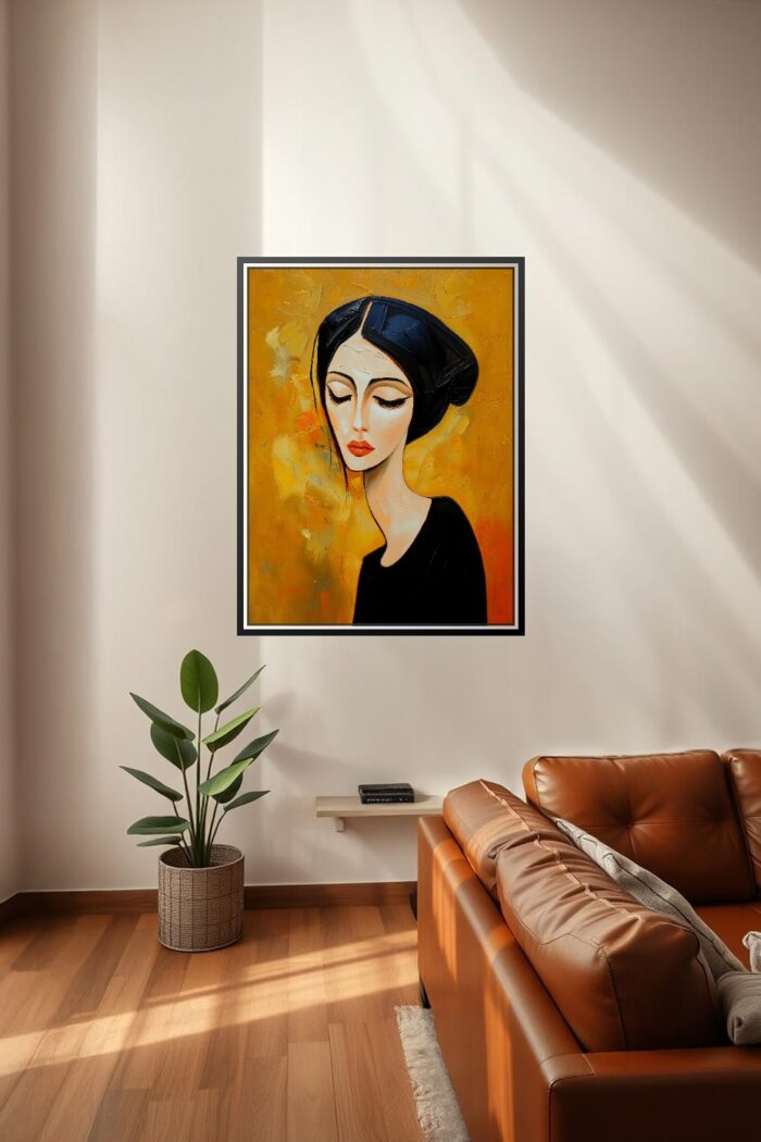 Elegant Woman with Closed Eyes – Modern Impressionist Art Poster picture