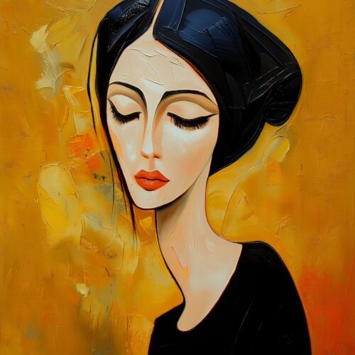 Elegant Woman with Closed Eyes – Modern Impressionist Art Poster picture