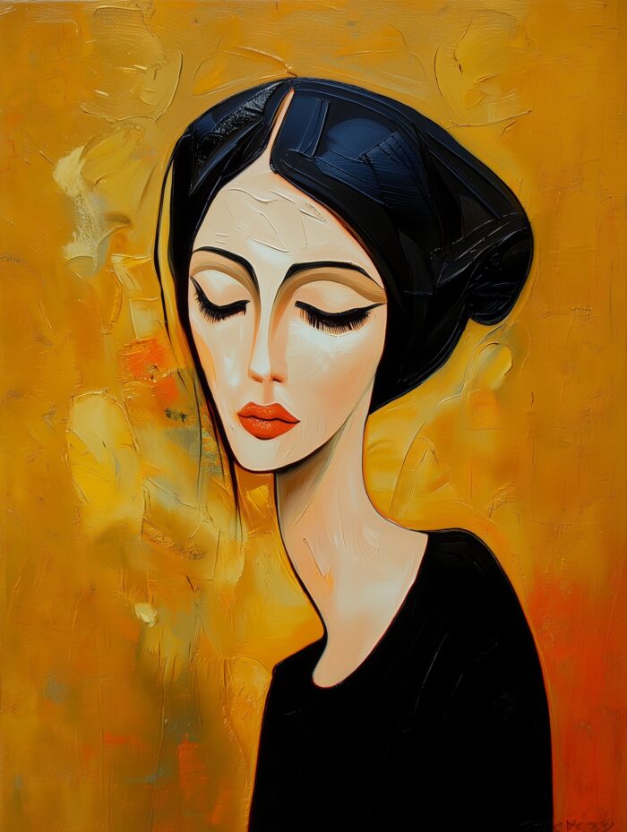 Elegant Woman with Closed Eyes – Modern Impressionist Art Poster picture