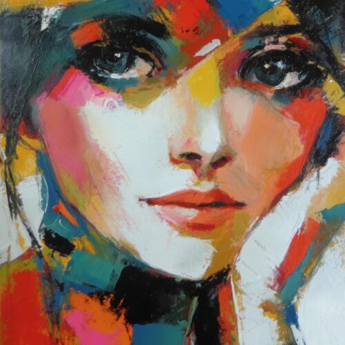 Colorful Abstract Woman Portrait – Modern Expressionist Art Poster picture