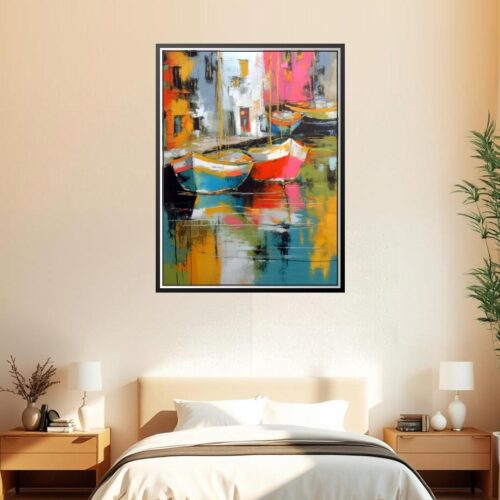 Colorful Boats in Harbor – Abstract Impressionist Art Poster picture