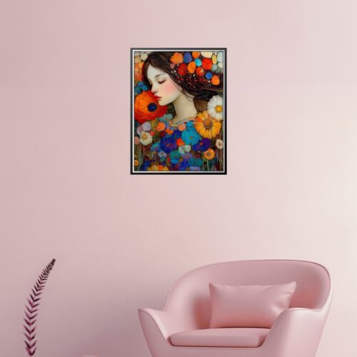 Sleeping Woman Among Flowers – Fantasy Mosaic Art Style Poster picture