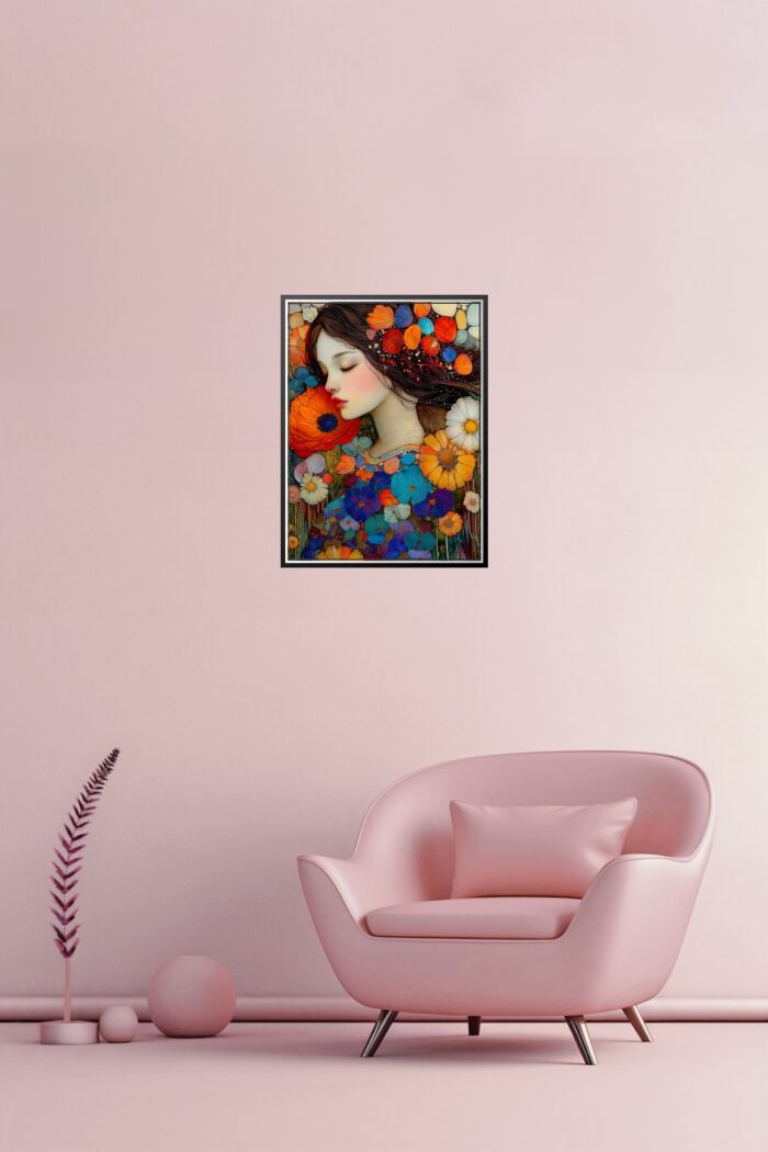 Sleeping Woman Among Flowers – Fantasy Mosaic Art Style Poster picture