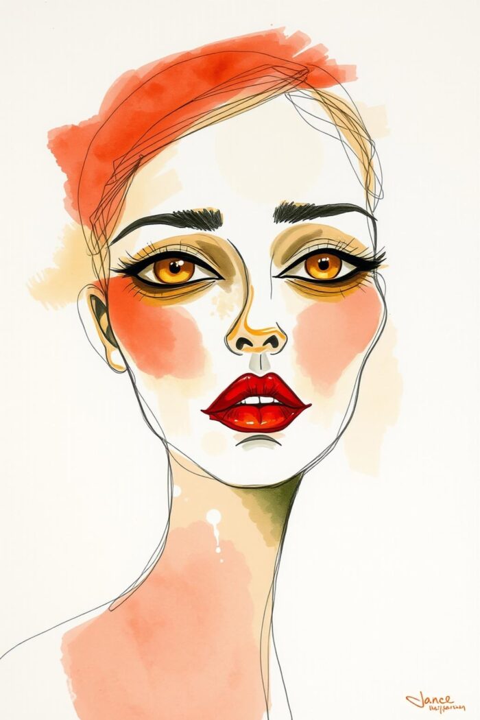 Minimalist Watercolor Portrait – Modern Fashion Illustration Art picture