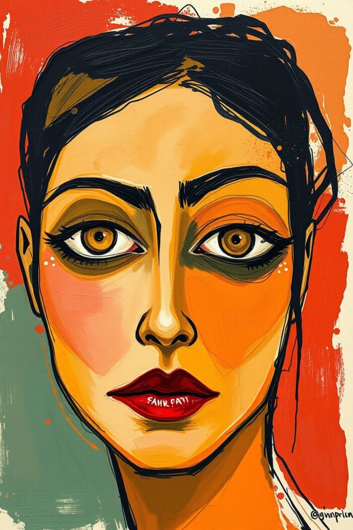 Modern Abstract Woman Portrait Painting – Bold Expressionist Contemporary Wall Art picture