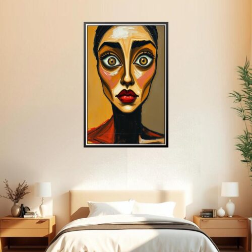Modern Abstract Woman Portrait Painting – Bold Expressionist Face Art with Surreal Eyes picture