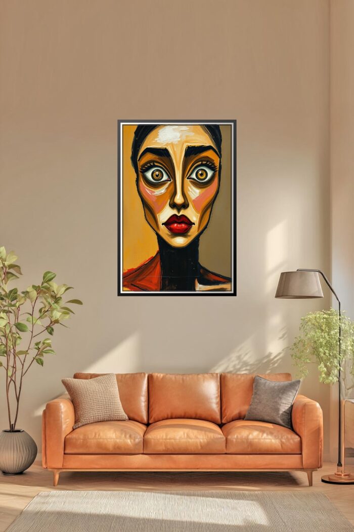 Modern Abstract Woman Portrait Painting – Bold Expressionist Face Art with Surreal Eyes picture