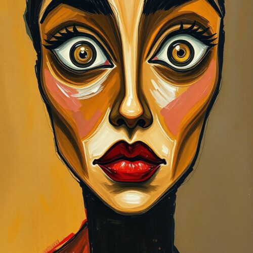 Modern Abstract Woman Portrait Painting – Bold Expressionist Face Art with Surreal Eyes picture
