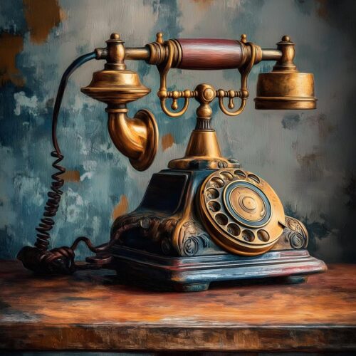 Vintage Rotary Telephone Poster – Classic Realism Oil Painting Style picture
