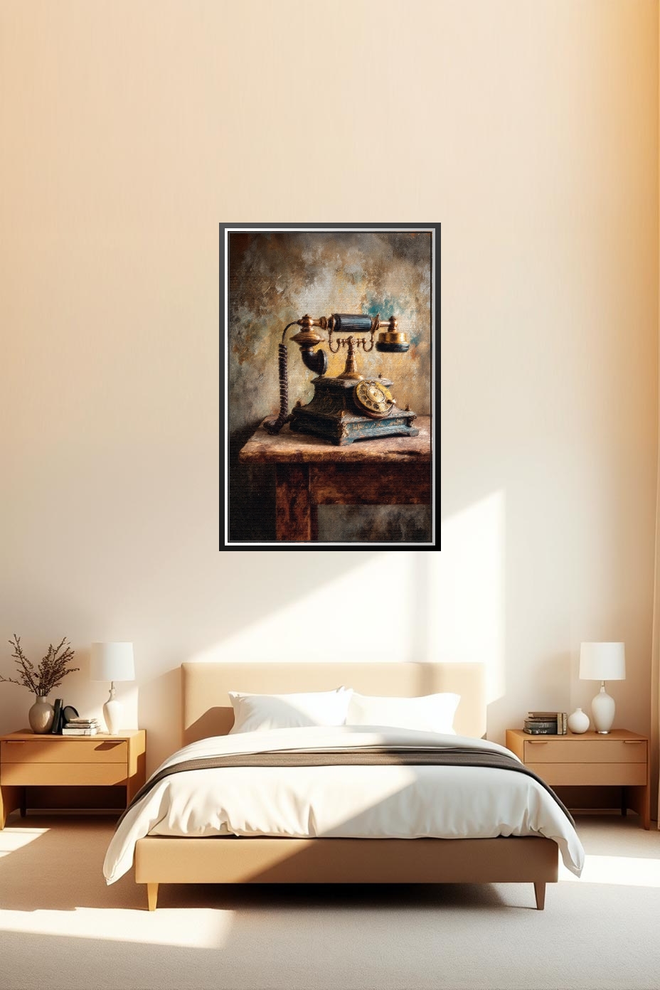 Antique Telephone Poster – Classic Realism Oil Painting Art picture