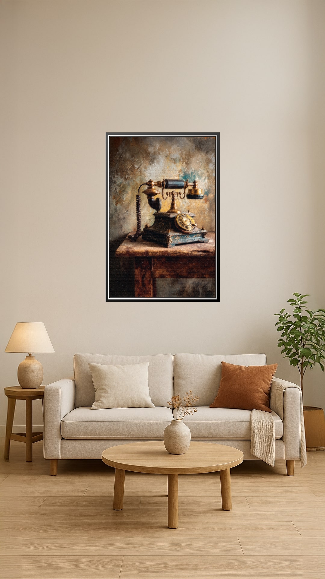 Antique Telephone Poster – Classic Realism Oil Painting Art picture