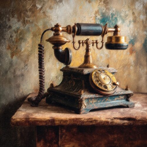 Antique Telephone Poster – Classic Realism Oil Painting Art picture
