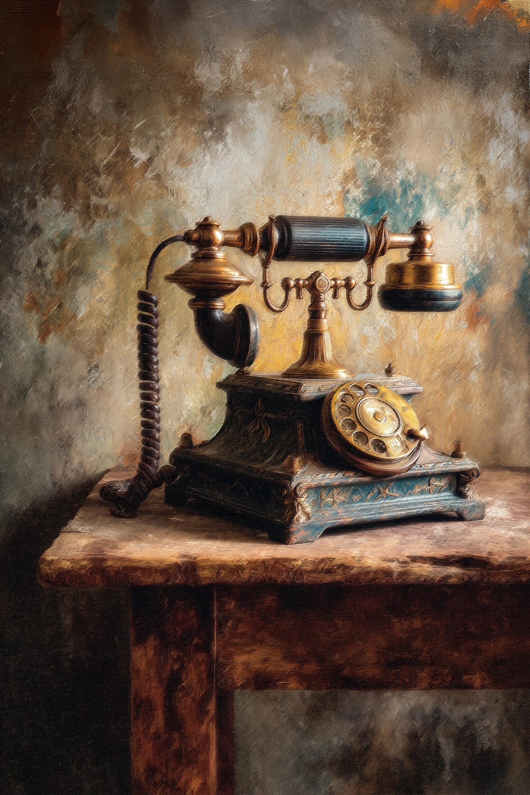 Antique Telephone Poster – Classic Realism Oil Painting Art picture