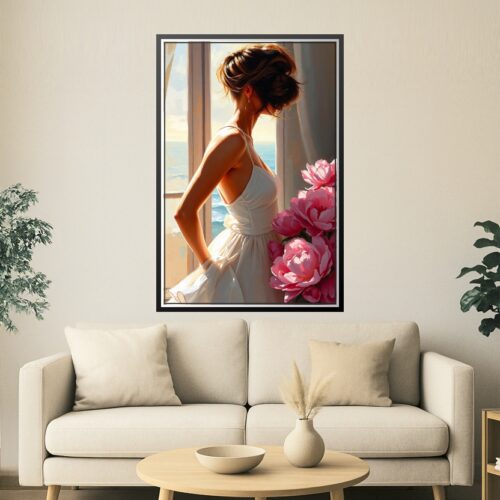 Woman by the Window Poster – Romantic Realism Oil Painting Style picture
