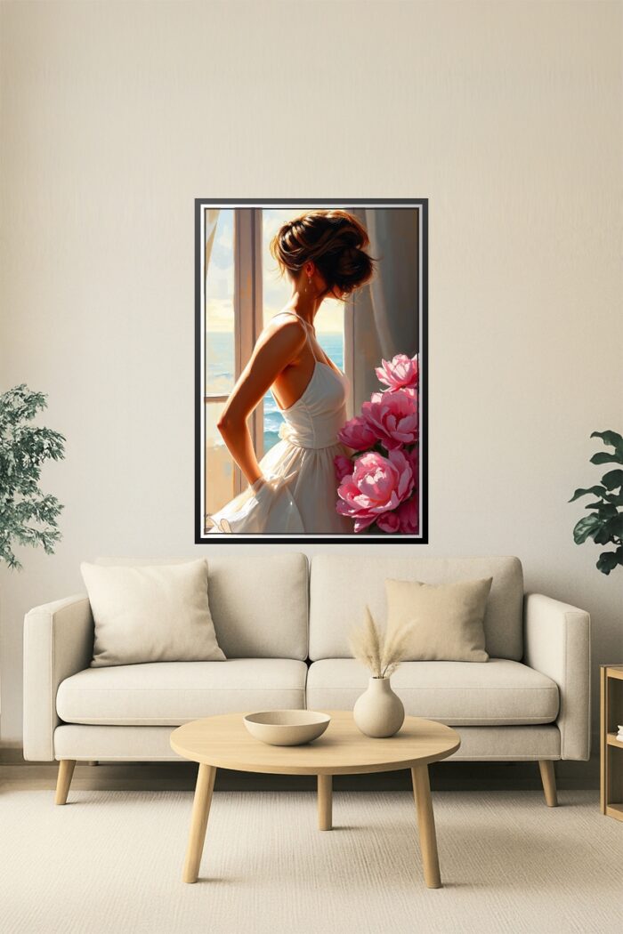 Woman by the Window Poster – Romantic Realism Oil Painting Style picture