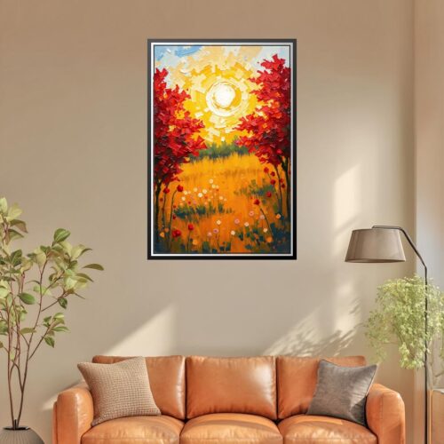 Sunlit Autumn Meadow Poster – Abstract Impressionist Oil Painting Style picture