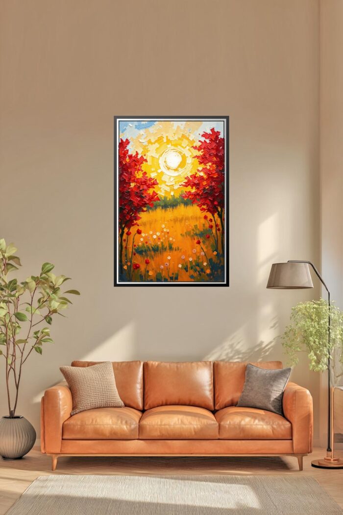 Sunlit Autumn Meadow Poster – Abstract Impressionist Oil Painting Style picture
