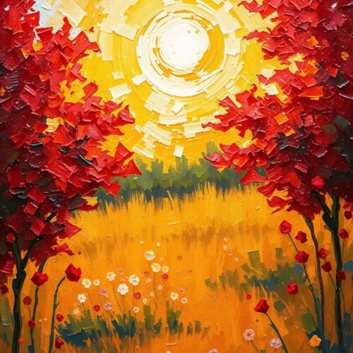 Sunlit Autumn Meadow Poster – Abstract Impressionist Oil Painting Style picture