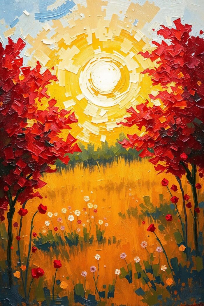 Sunlit Autumn Meadow Poster – Abstract Impressionist Oil Painting Style picture