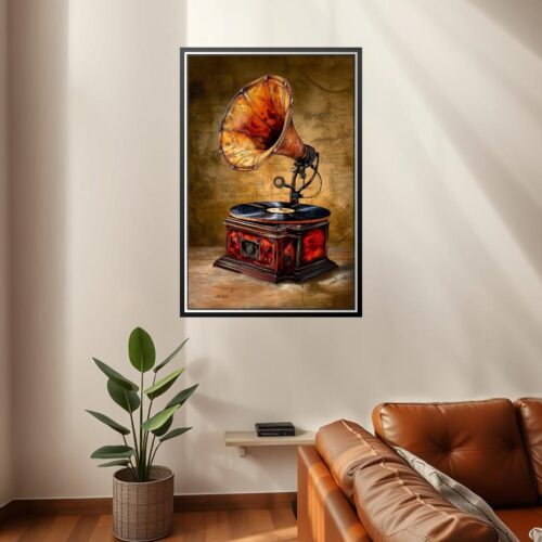 Vintage Gramophone Poster – Steampunk Realism Oil Painting Style picture