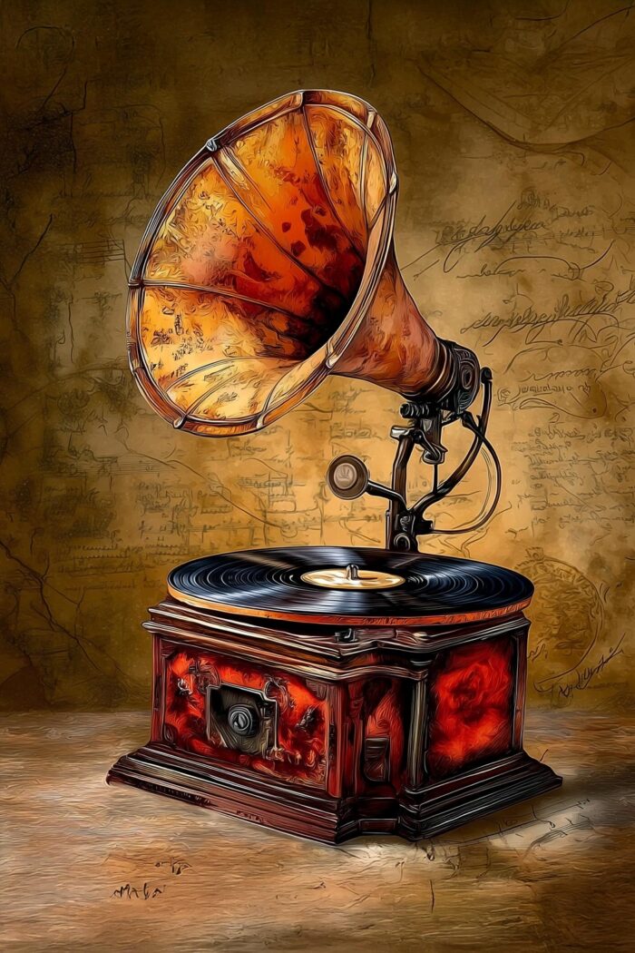 Vintage Gramophone Poster – Steampunk Realism Oil Painting Style picture