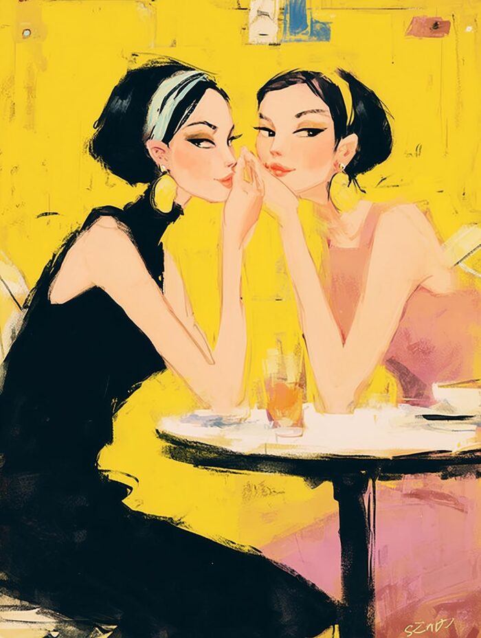 Chic Café Conversation Poster – Fashion Illustration Art Style picture
