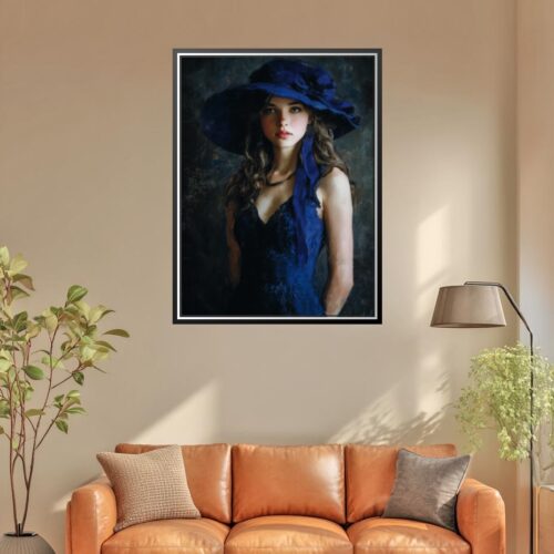 Impressionist Portrait Painting Print - Woman in Blue Hat picture