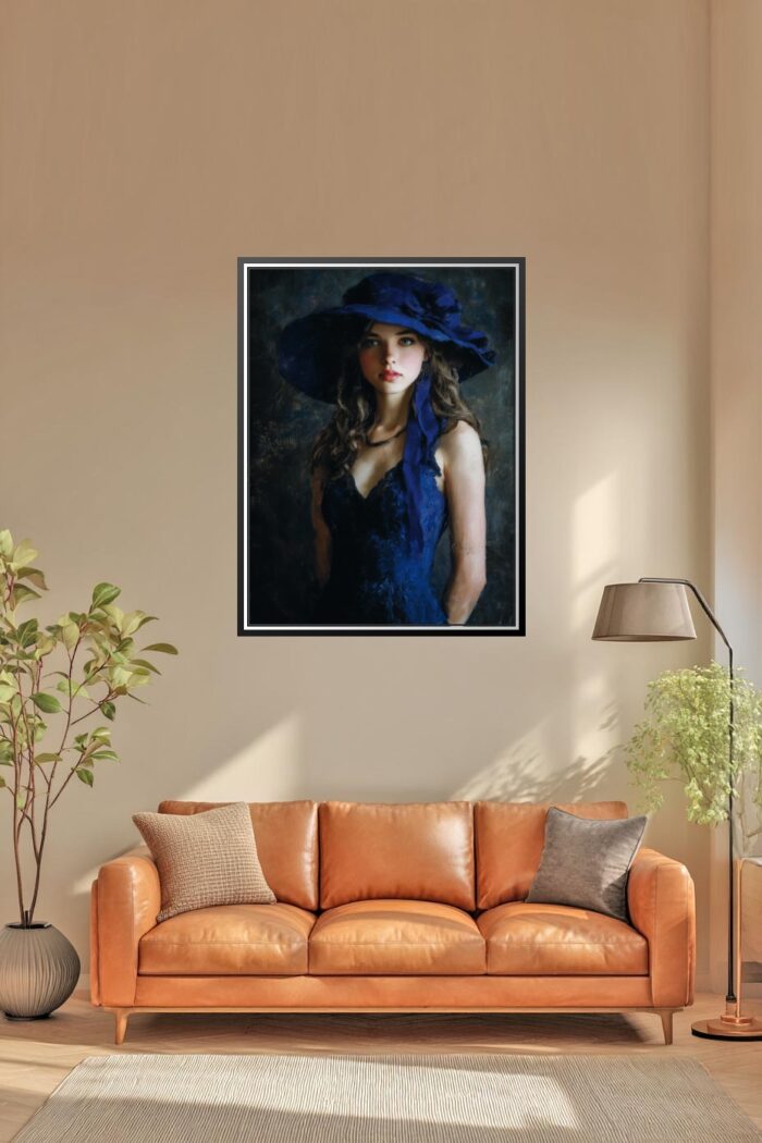 Impressionist Portrait Painting Print - Woman in Blue Hat picture
