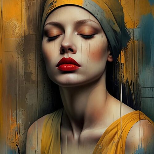 Serene Woman in Yellow – Hyperrealistic Expressionist Oil Portrait picture