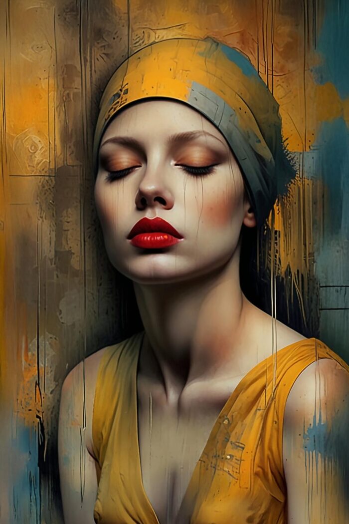 Serene Woman in Yellow – Hyperrealistic Expressionist Oil Portrait picture
