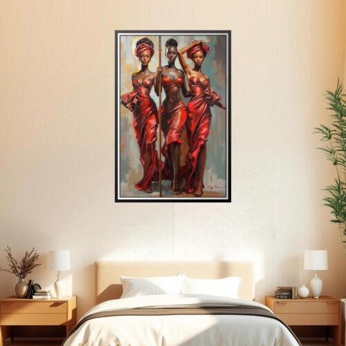 African Beauties in Red – Modern Figurative Oil Painting Style Art Print picture
