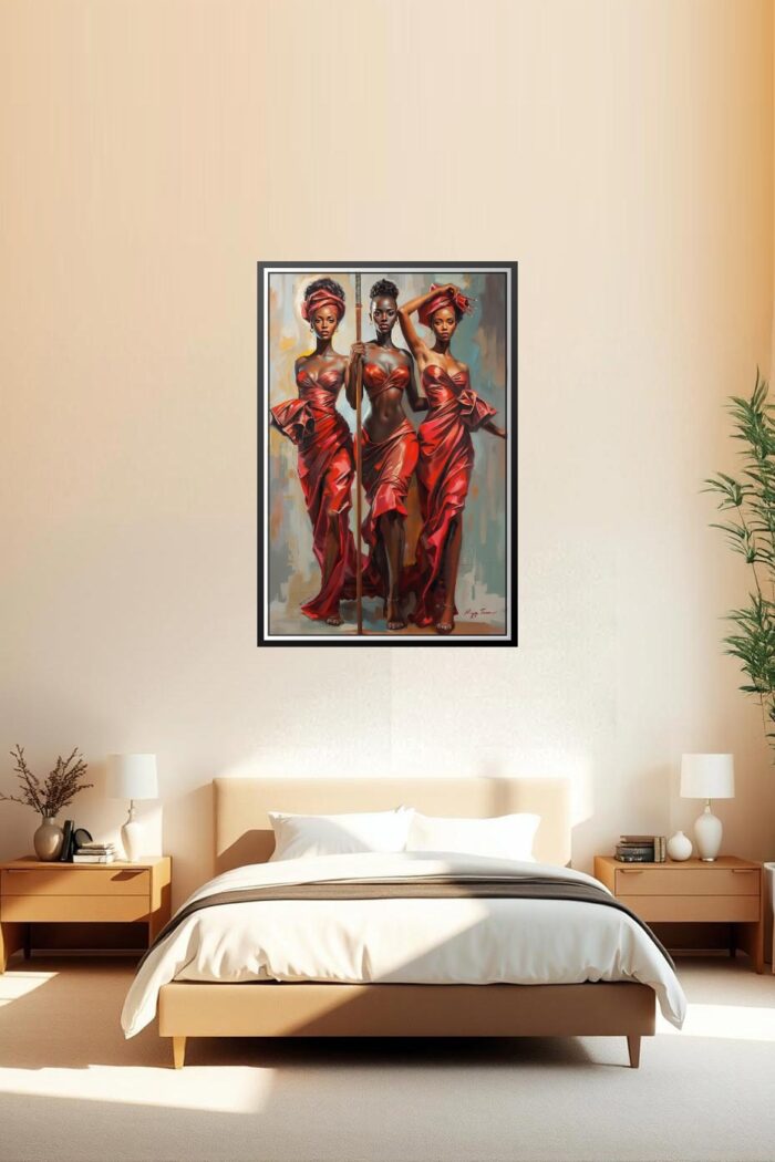 African Beauties in Red – Modern Figurative Oil Painting Style Art Print picture