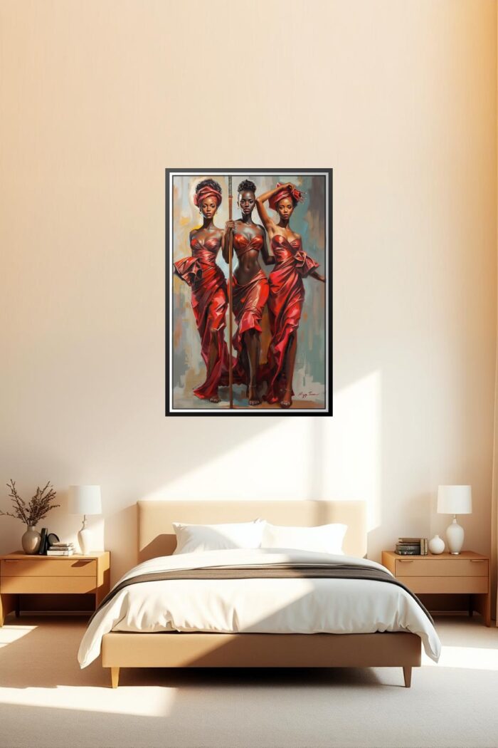 African Beauties in Red – Modern Figurative Oil Painting Style Art Print picture