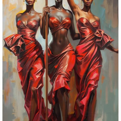 African Beauties in Red – Modern Figurative Oil Painting Style Art Print picture