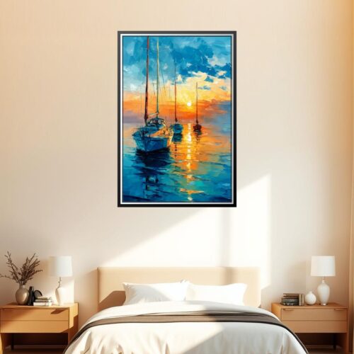 Impressionist Sailboat Sunset Poster – Tranquil Coastal Serenity | Perfect Gift picture