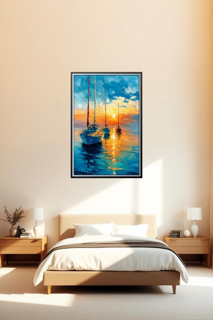 Impressionist Sailboat Sunset Poster – Tranquil Coastal Serenity | Perfect Gift picture