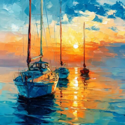Impressionist Sailboat Sunset Poster – Tranquil Coastal Serenity | Perfect Gift picture