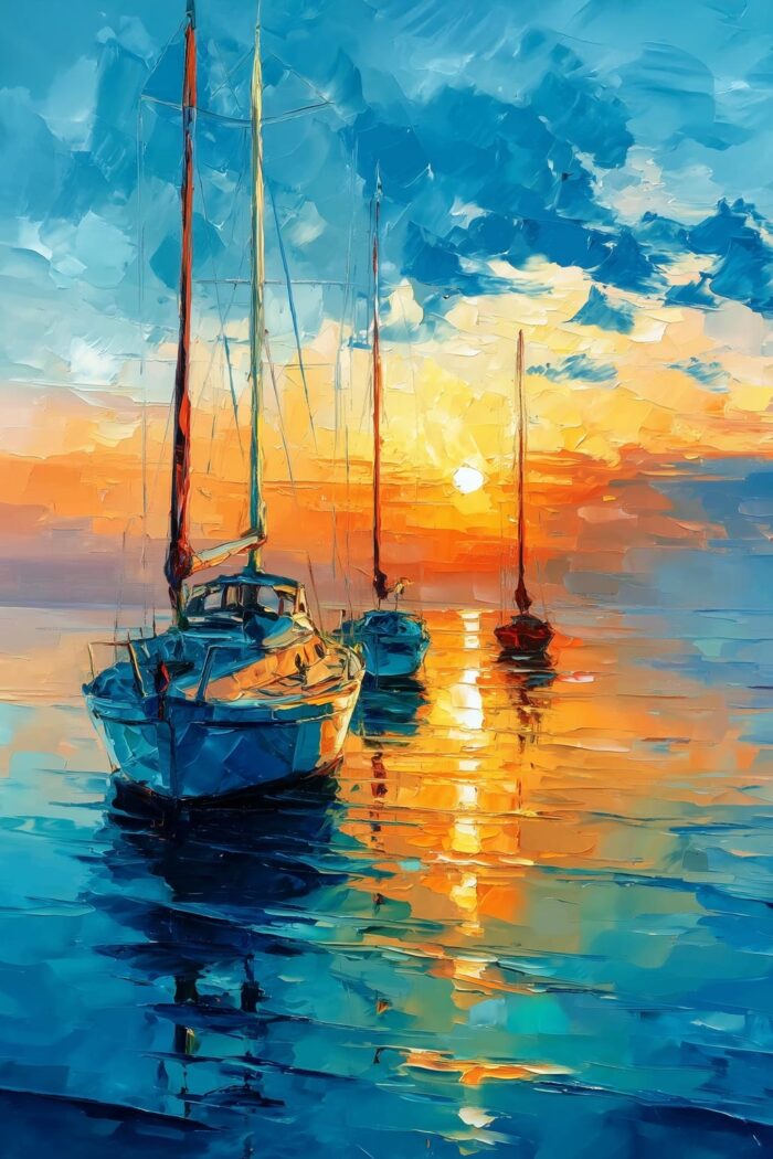 Impressionist Sailboat Sunset Poster – Tranquil Coastal Serenity | Perfect Gift picture