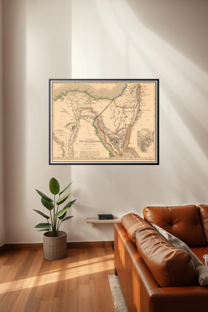 Vintage Map of Lower Egypt and the Sinai Peninsula – Biblical Exodus Route Antique Print picture
