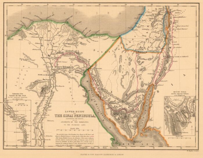 Vintage Map of Lower Egypt and the Sinai Peninsula – Biblical Exodus Route Antique Print picture