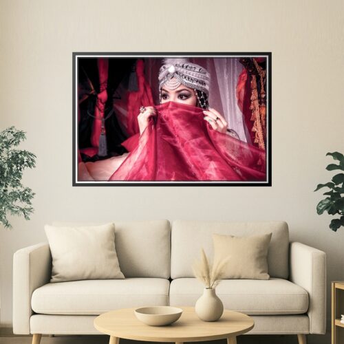 Orientalist Glamour Portrait Poster – Mysterious Beauty in Ruby Veil | Perfect Gift picture