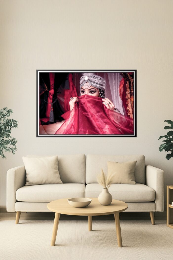 Orientalist Glamour Portrait Poster – Mysterious Beauty in Ruby Veil | Perfect Gift picture